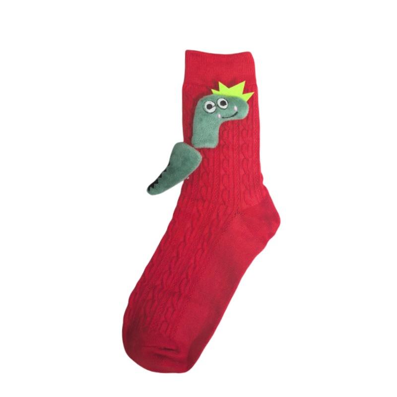 Year Of The Snake Birthday Year Red Socks New Year'S Socks Green Snake Doll Snake To Run Anti-Pilling Men'S And Women'S Medium Tube Socks