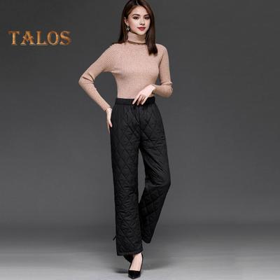 Autumn Winter Cotton Pants Rhombus Quilted Straight Wide Leg Long Pants with Pockets Solid Color Thickened Warm Trousers