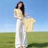 Dopamine Yellow Small Fresh Short-sleeved T-shirt Women's Summer New Korean Fashion Age-reducing Waist and Thin Top