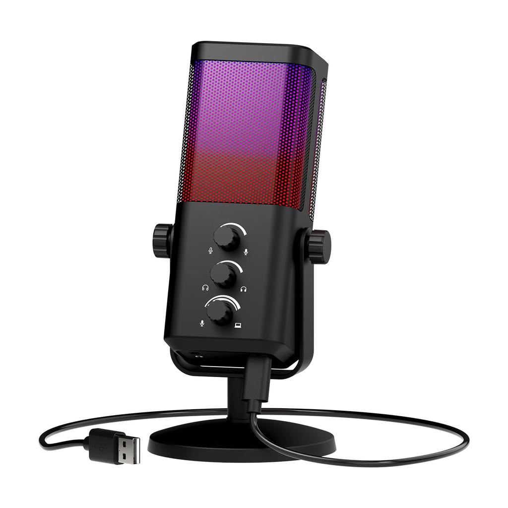XTUGA M7 Kondensatormikrofon, USB-Mikrofon mit Stummschalttaste, Rauschunterdrückung, RGB-Licht, unidirektionale Richtcharakteristik, hohe Empfindlichkeit, Ton