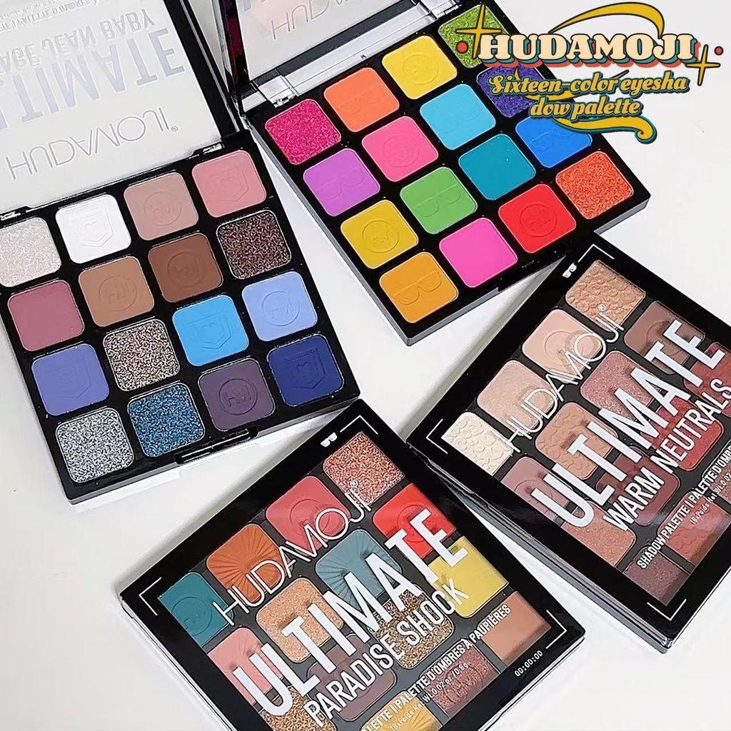 HUDAMOJI 16-Color Eyeshadow Palette: Vibrant Pearlescent, Matte Earth Tones & Glitter for Stage Makeup.
