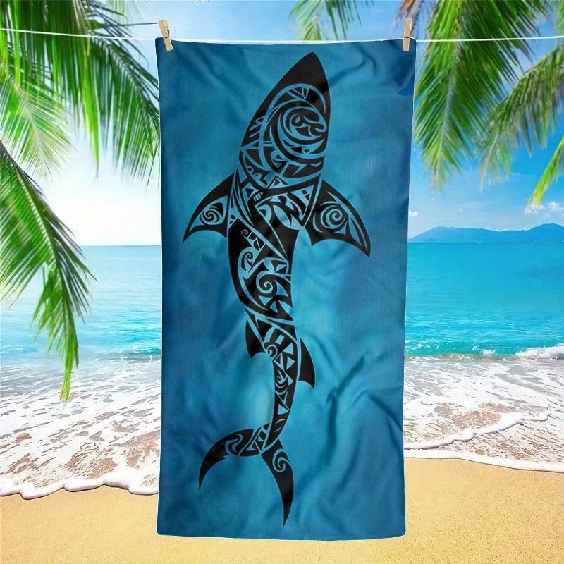 1pz Grande Asciugamano da Spiaggia ad Asciugatura Rapida - Design Squalo Tropicale con Sfondo Blu, Asciugamano in Microfibra Super Assorbente per Piscina