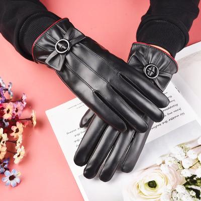 Warme Lederhandschuhe für Damen Neue Winterhandschuhe Schleife Fleece Verdickt Kälteschutz Radfahren Touchscreen-Handschuhe