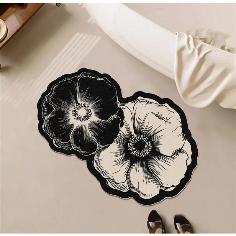 

Роза Двойной Цветок Роскошный Абсорбирующий Кожаный Коврик для Пола Нескользящий Коврик для Входа в Ванную Комнату Домашний Коврик для Туалета 30*40cm