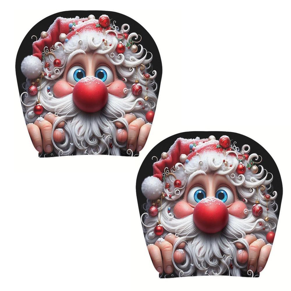 2Pcs Universal Car Seat Cover Santa Claus Breathable Car Headrest Cover Dust-proof Elastic Car Seat Headrest