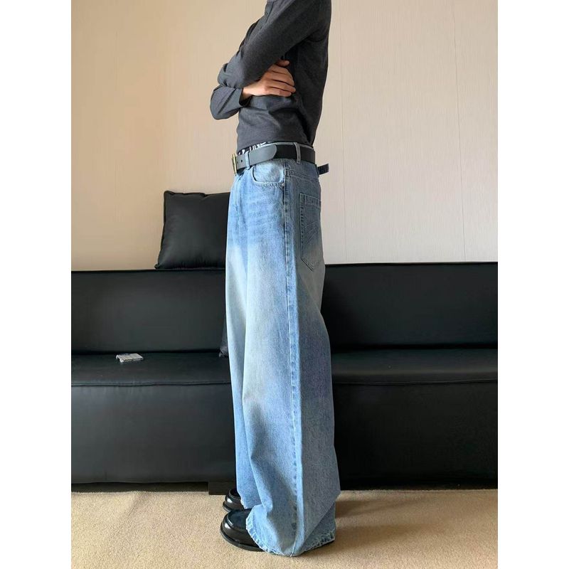 Cabbage Coke American Retro Simple Jeans Trendy Brand Loose Wide-Leg Pants Casual Straight-Leg Trousers for Men and Women