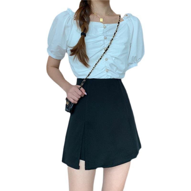 Women's Plus Size Summer 2024 A-Line High Waist Skirt with Side Slits