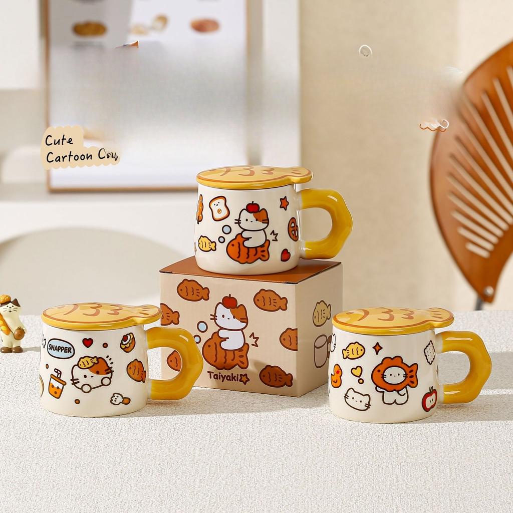 Cute Cat Graffiti Style Ceramic Cup Home Cartoon Mug Creative Souvenir Taiyaki Water Cup for Girls