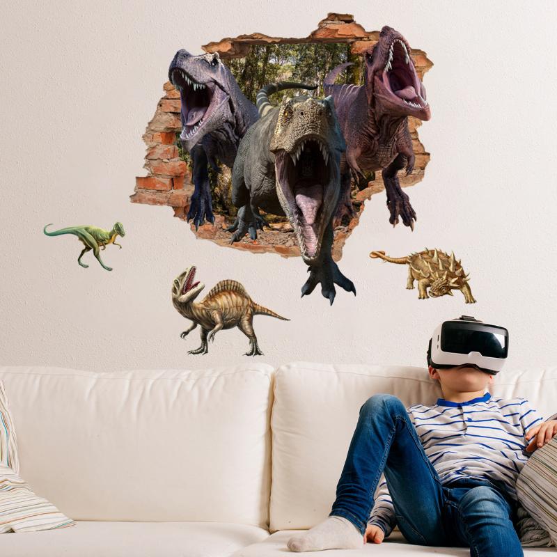 2 Stück Cartoon Durchbrochene Wand Dinosaurier Wohnzimmer Schlafzimmer Zuhause Hintergrund Wanddekorationsaufkleber Selbstklebende Raumdekorationen