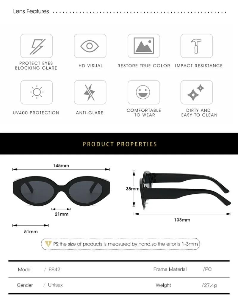 New Vintage Small Frame Oval Sunglasses Female Simple Style UV400 Glasses Fashion Design Sun Glasses Unisex Eye Glasses