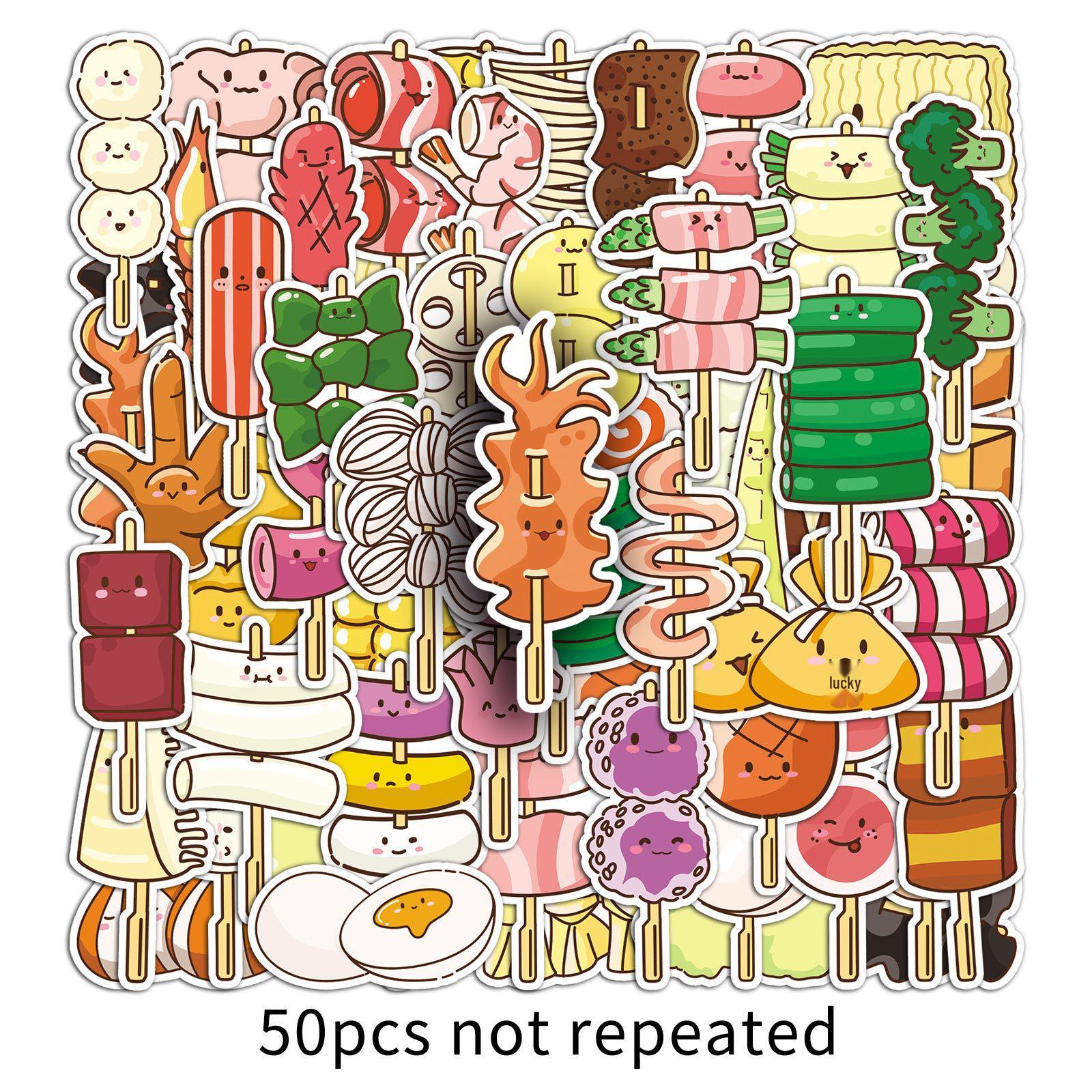 50 Cartoon Oden Food Sticker Set: Waterproof Decorative Skewers for Storage Boxes, Refrigerators, Diaries