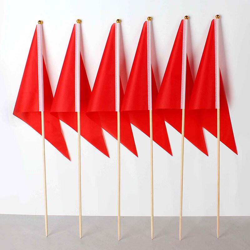 Red Triangular Ground Marker Flags with Pointed Poles