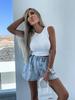 Handmade Beaded Rhinestone Elastic Waist Denim Shorts for Women – European & American Summer Autumn Fashion