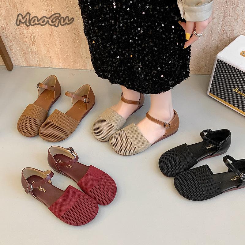 Fashion Weave Women's Shoes 2025 Fashion Buckle Strap Sandals Vintage Soft Sole Comfortable Casual Flat Sandals Lightweight Size 35-40