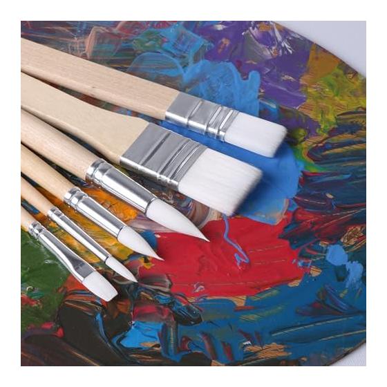 FineGood Art Brush Set of 6 Nylon Multifunctional Flat & Round & Short Bristle Brush Portable Convenient for Adults & Children Suitable for Beginners