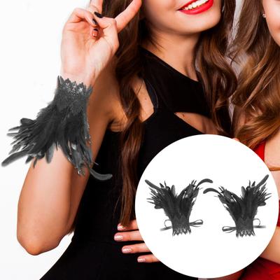 Yousheng 1 Pair Gothic Feather Wrist Cuff Gloves Feather Lace-Up Ribbons Halloween Party Cosplay Stage Show Wrist Bands