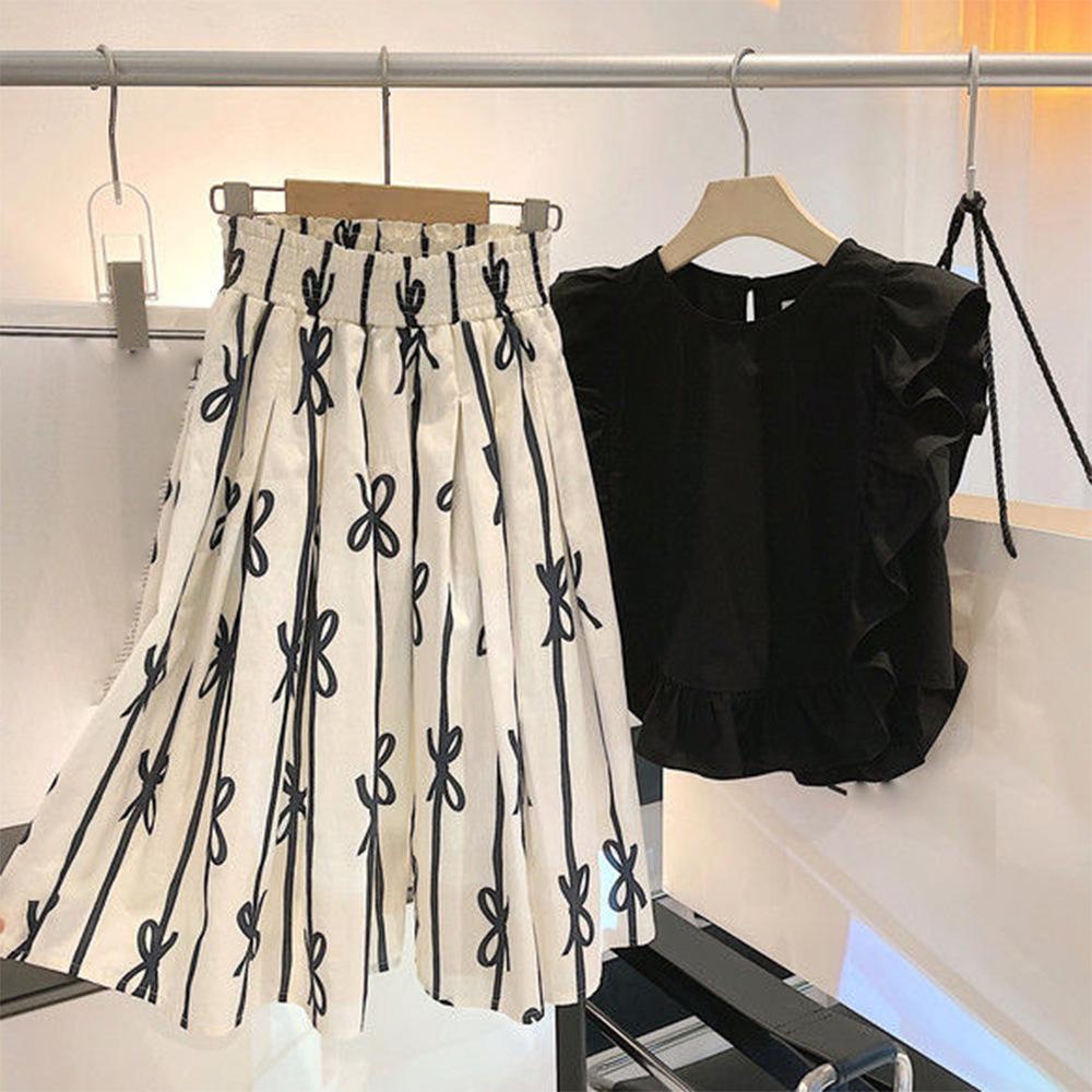 Girl's Summer Sweet Retro Set In Small Children Doll Shirt Top + Elegant Simple Half-body Skirt Two-piece Set