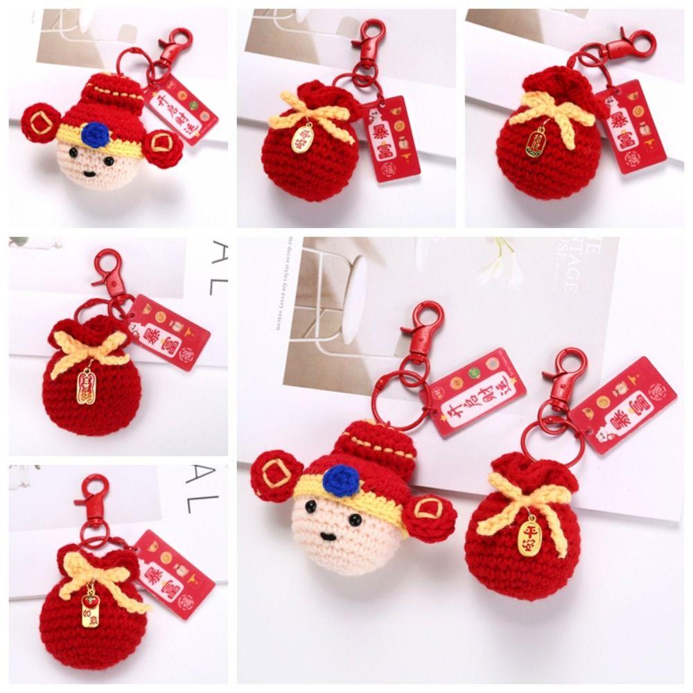 Car Keyring Lucky Keychain Cartoon Knit Doll Pendant Cute Fu Bag Keychain  New Year Gift
