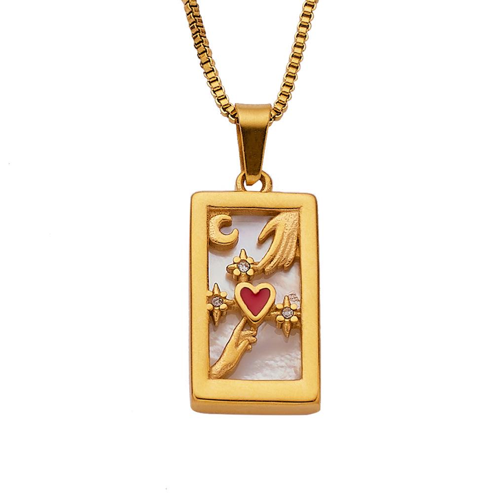 

Retro Moon Heart Pendant Necklace with Zircon and Titanium Steel