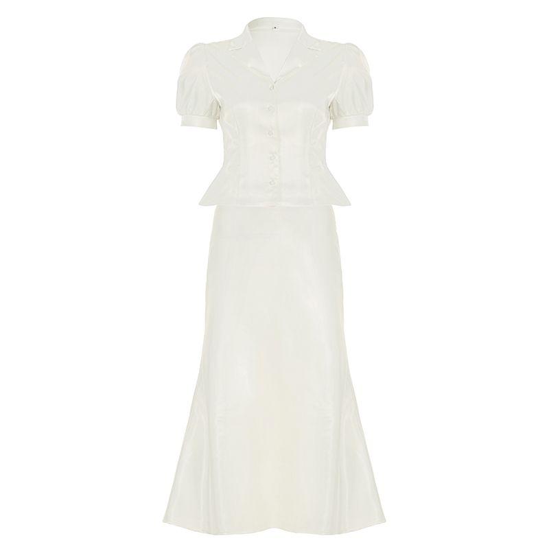 

Rockmore [Advanced Elegant] White Gao Zhi Sentong Qin Set Lapel Short Jacket & Sheath Midi dress White(Two-piece set) S