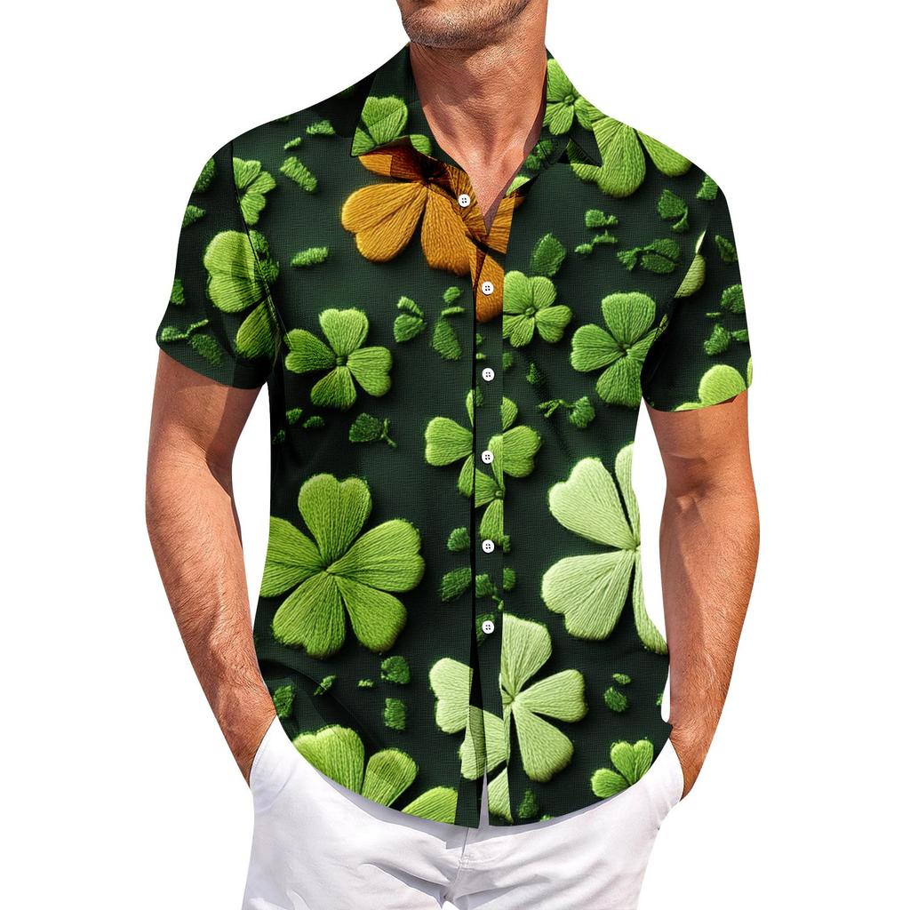 Men's Casual Short-sleeved Shirt Slim Fit Stylish Men's St. Patrick Print
