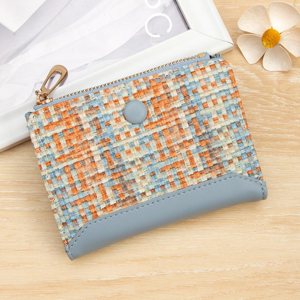 Woven Women's Short Wallet Fashion Change Bag Snap Zipper Coin Bag