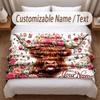 Highland Cow Theme Soft Blanket Personalized Custom Name Text Print Warm Blanket Home Sofa Bedroom Decor