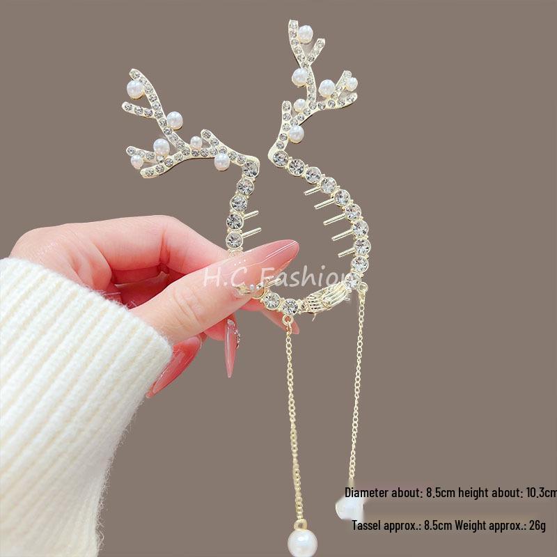 Children's Pearl Rhinestone Claw Hair Clip - Gentle Hold, No Damage Ponytail Buckle Hairpin
