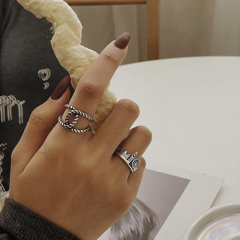 Retro Hollow Twisted Rope Tie Knot Ring For Men Punk Gothic Rock Hiphop Designer Open Ring Handmade Unisex Accessories