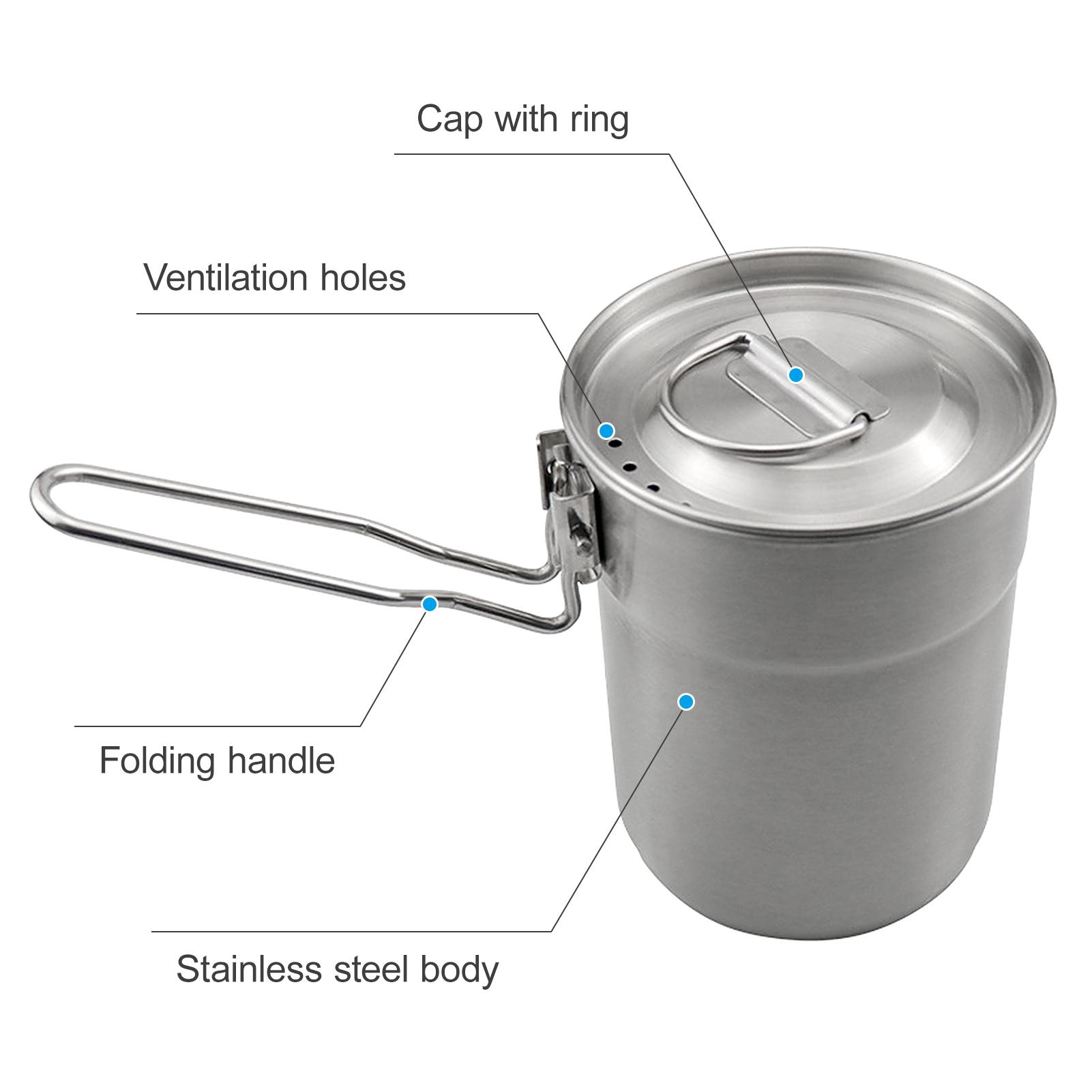 

Кружка для кофе 1 л со складной ручкой и вентилируемой крышкой, походный чайник из нержавеющей стали, легкий котелок для пешего туризма серебряный