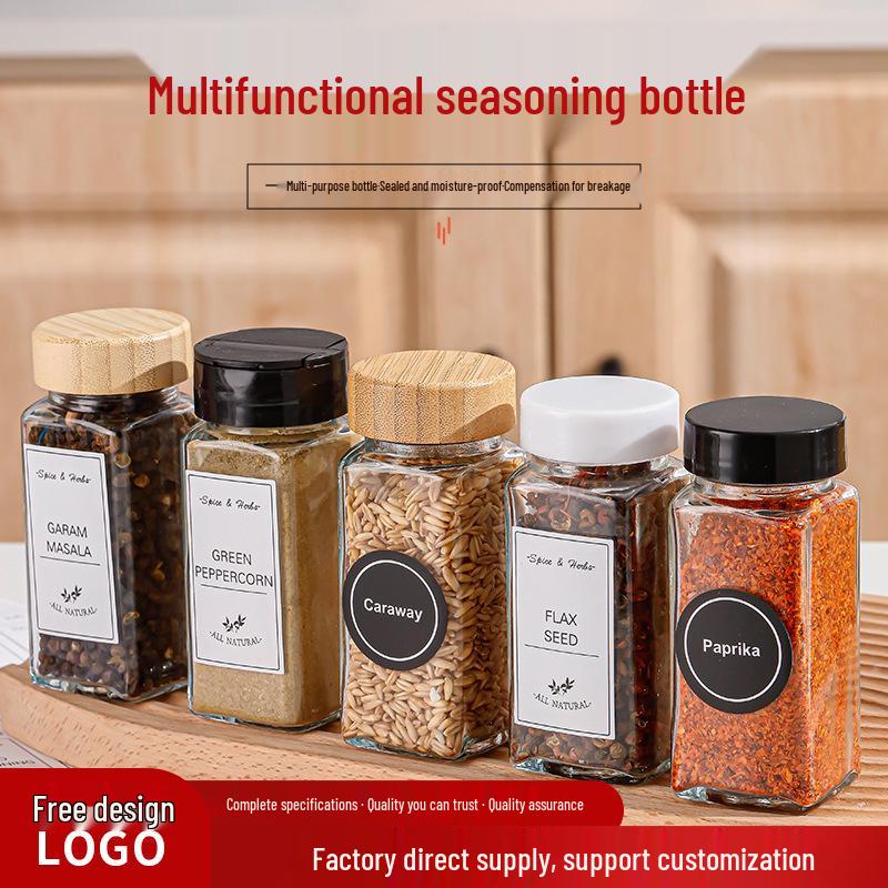 120ml Acacia Wood & Glass Seasoning Jars - 4oz, Square, Set of 24 for Pepper & Spices