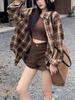 Women's Korean Style Plaid Long Sleeve Cardigan: Retro Loose Fit for Spring & Autumn