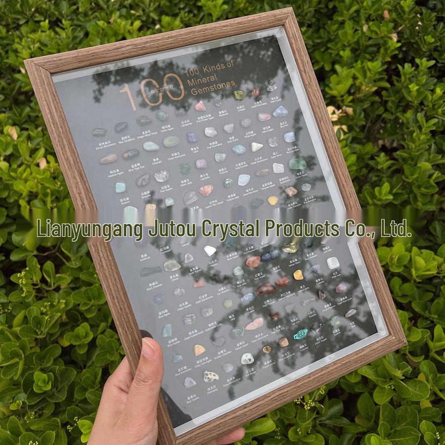 100 Crystal Mineral Specimens: Agate Raw Stones & Unique Stones in Glass Frame for Children's Science Education