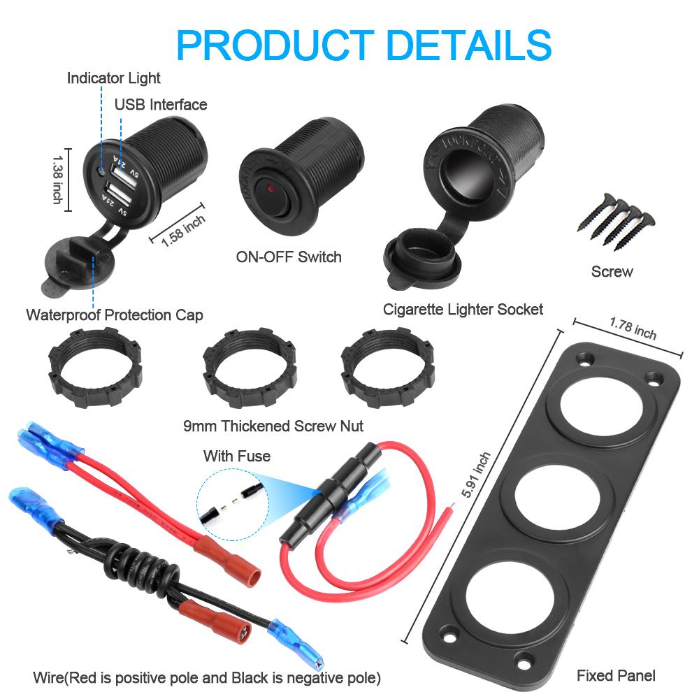 12V/24V Dual USB Charger Power Socket Adapter Splitter Car Truck Boat Waterproof Electronic Charger