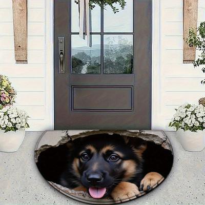 1 Stück Schäferhund Welpe Halbkreis Willkommen Fußmatte Rutschfest für Außenbereich Terrasse Veranda Küche Badezimmer Eingangsbereich Bodenmatte