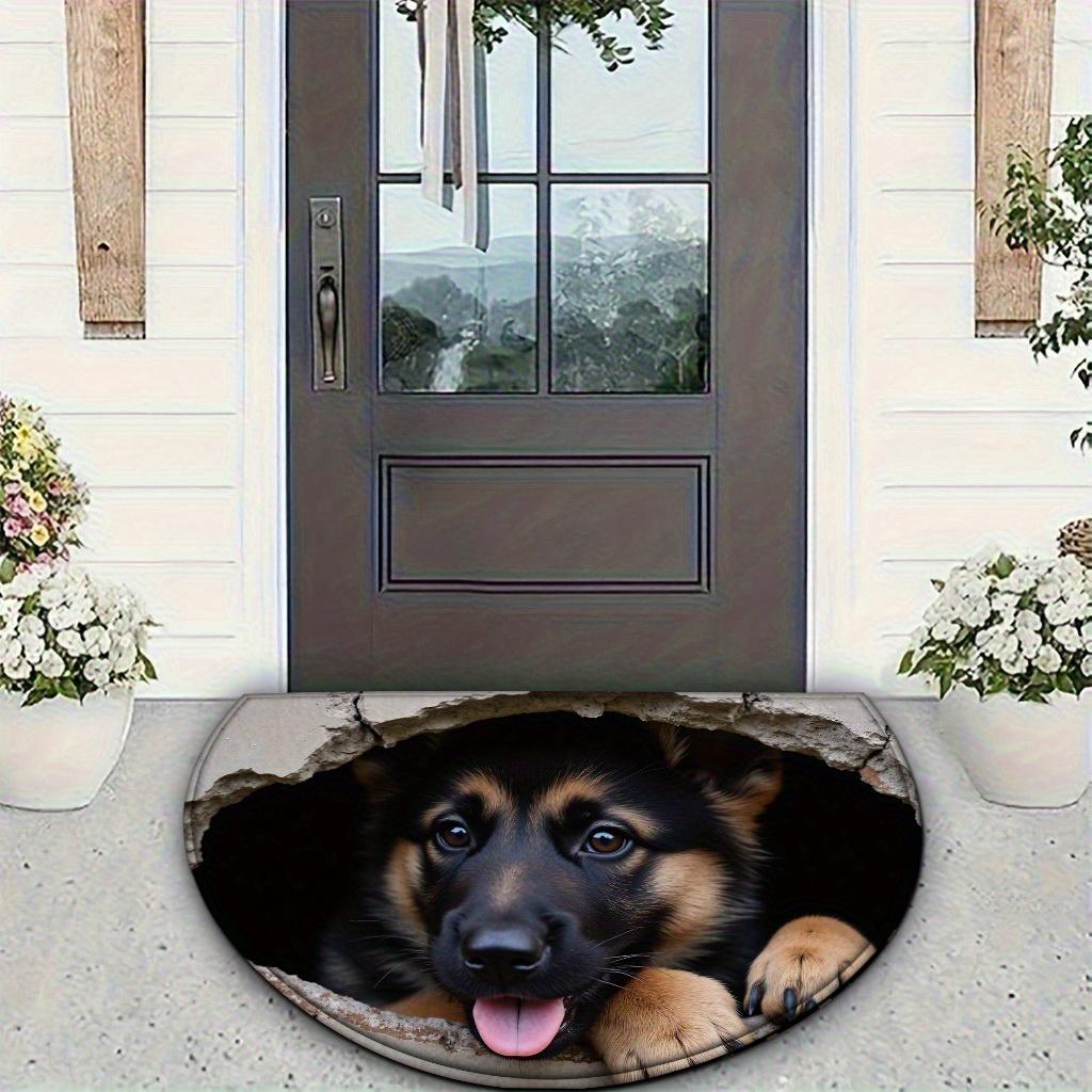 1Pcs German Shepherd Puppy Semi Circle Welcome Doormat Non-Slip for Outdoor Patio Porch Kitchen Bathroom Entryway Floor Mat