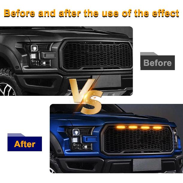 4PCS Car Grille Lights, Bright Amber LED Grill Lights With Wiring Harness, Waterproof Front Grill Trim Lamps, Vehicle Exterior Grille Lamps