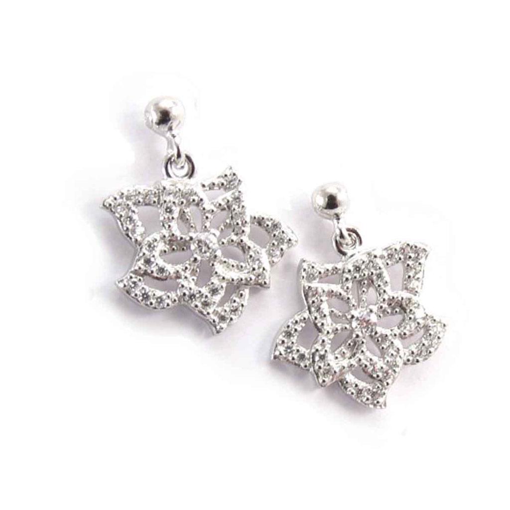 Les Trésors De Lily [J8146] - Kolczyki Srebrne 'Flora' białe srebrzyste (rodowane) - 15x13 mm