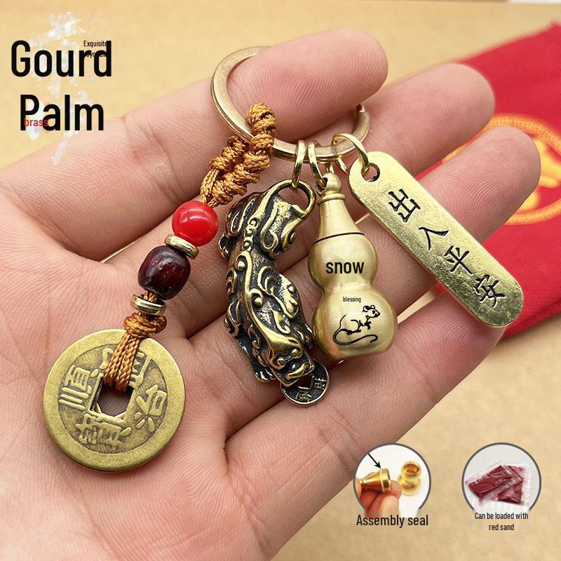 Přívěsek na klíče z čisté mosazi s tykví zvěrokruhu Pixiu a přívěskem s mincí pěti císařů