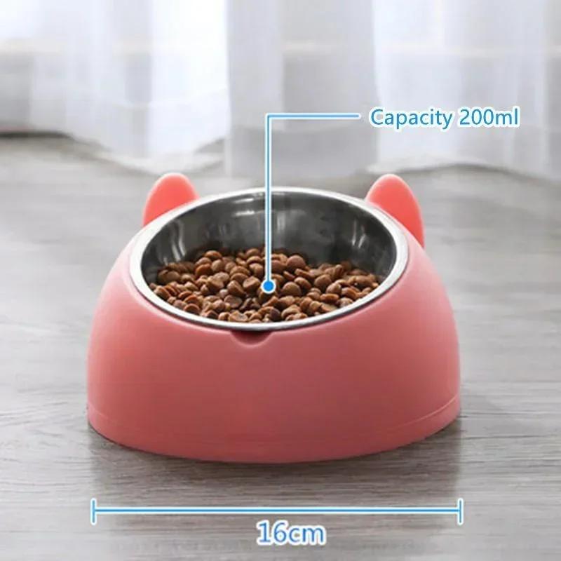 Removable Pet Bowl Stainless Steel Food Bowl Protects Cervical Vertebra 15 Degrees Oblique Mouth Cute Cat and Dog Bowl Pet