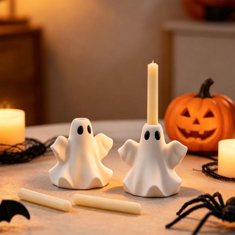 Halloween Candle Silicone Molds Ghostly Silicone Candlestick Molds For Making Candle Holder Home Decoration Cake Baking