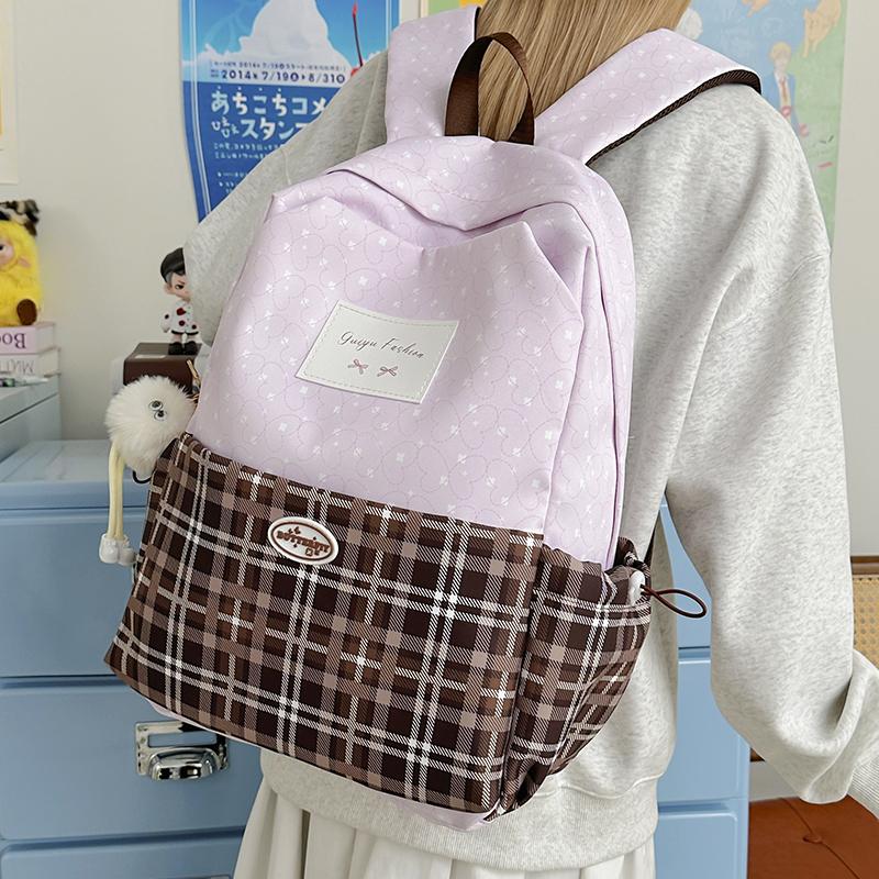 Plaid Backpack Junior High School Student Schoolbag Plaid Large Capacity Backpack