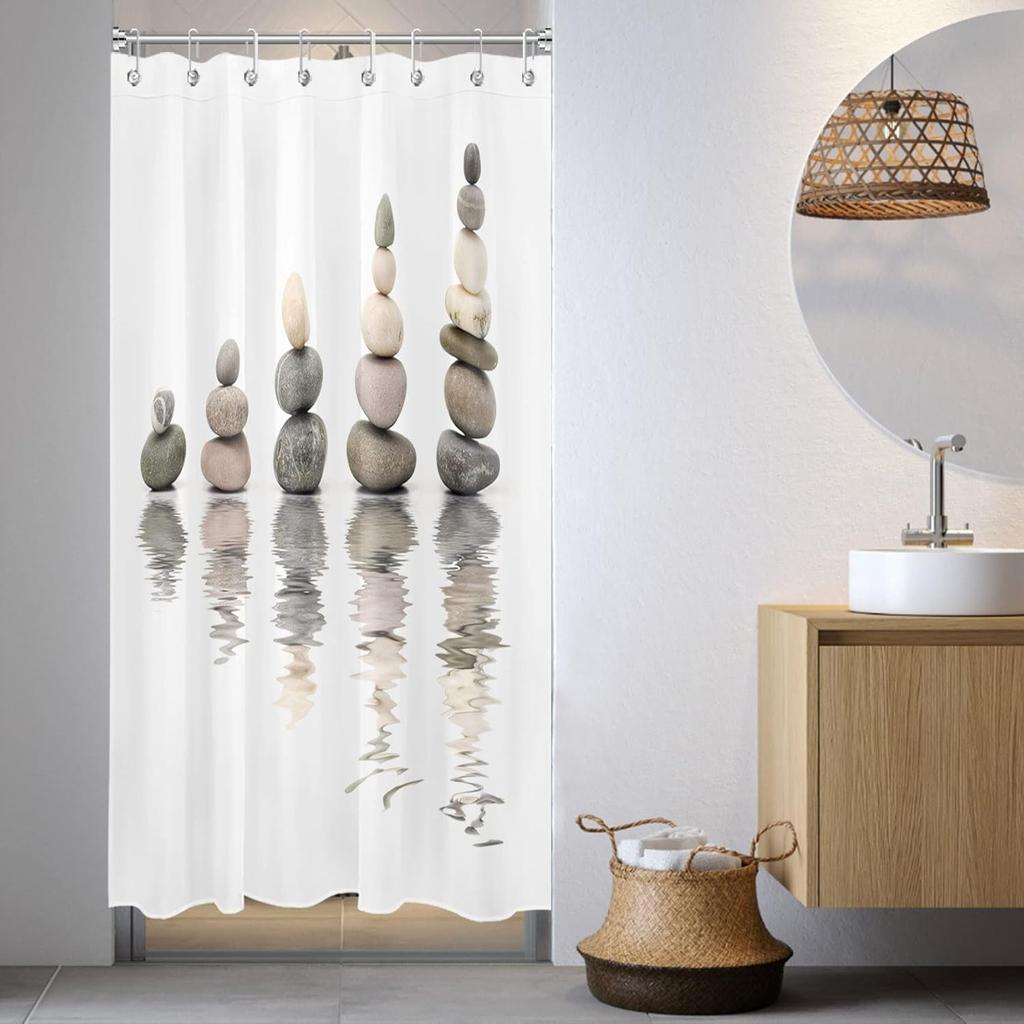 Japanese Shower Curtain Black Bamboo Bath Curtain Red Sun and Mountains Asian Ink Painting Anime Bathroom Curtain Set with
