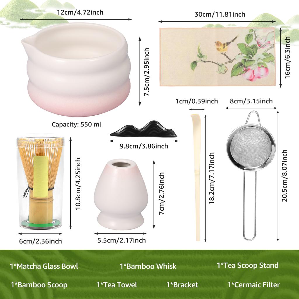 4/7 Pcs Japanese Matcha Tea Set Matcha Accessories with Bamboo Whisk and Teaspoon Ceramic Matcha Making Set for Home Tea Lovers