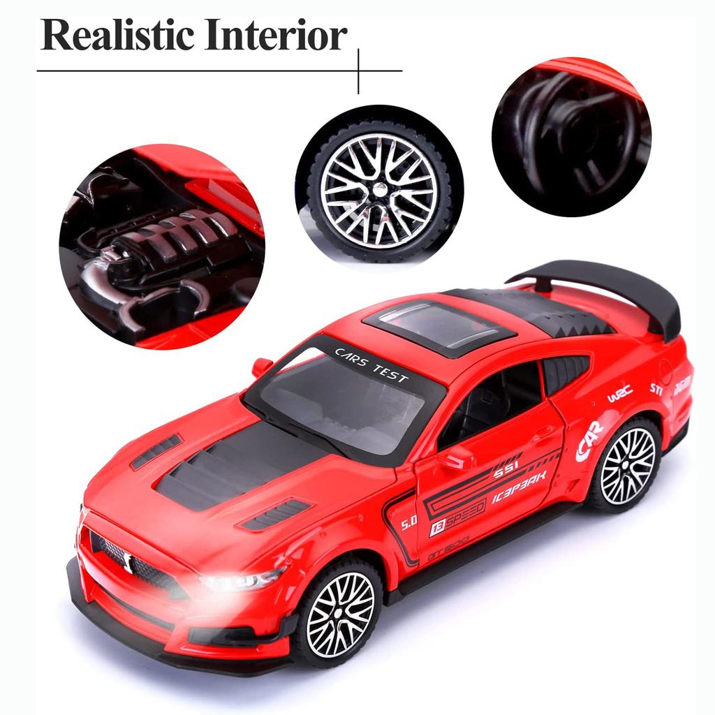 1/32 Scale Mustang Shelby GT500 Diecast Metal Model Cars, Pull Back Toy Car with Sounds and Lights Toy Gifts for 3+ Years Old Kids