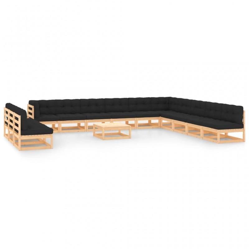 Día y Noche - Día y Noche Muebles de jardín 14 pzas con cojines antracita madera maciza