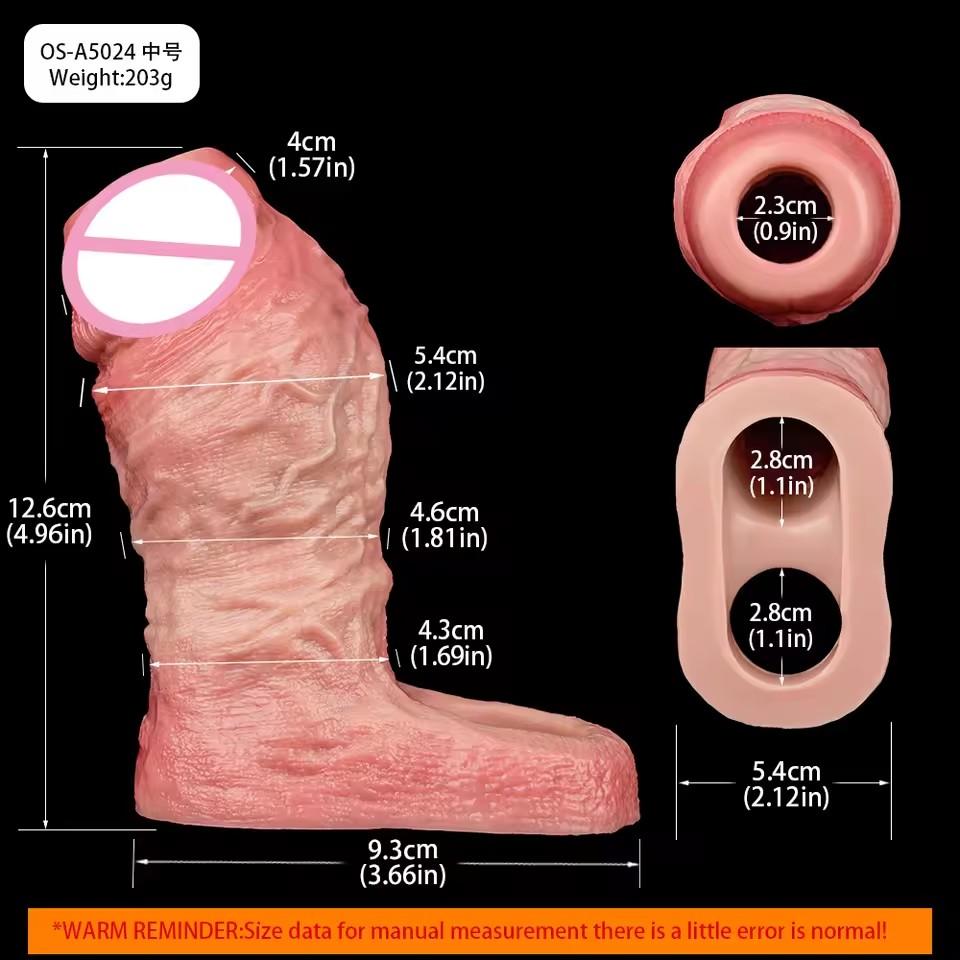 FAAK Realistic Penis Sleeve Size S M L XL Silicone Open-ended Dick Sheath Ring Realistic Hollow Dildo Sex Toy Cock Enlargement