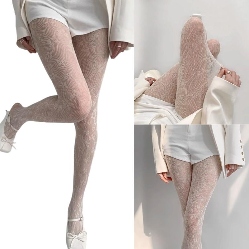 Women Lace Patterned Fishnet Tights High Waist Fishnets Leggings Net Stockings Pantyhose Thigh High Stockings Hosiery