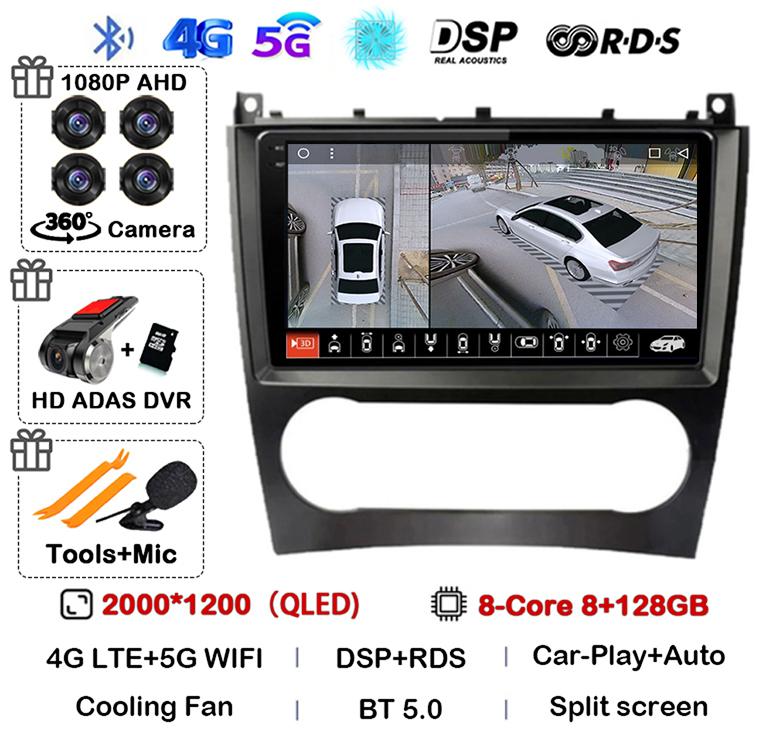 Android 14 Carplay Auto Car Radio For Benz W203 W209 C180 C200 C220 C230 Video Multimediale Player Auto Autoradio GPS 360 Camera