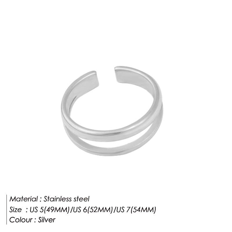 St.delan Retro Minimalist Double Layer Adjustable Women's Stainless Steel Open Ring
